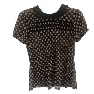 KENAR MaryJane 60s Polka Dot Sheer Black Top medium